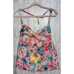 Catalina Swim Top Floral Built In Bra Multicolor Tie Neck Size‎ 1X